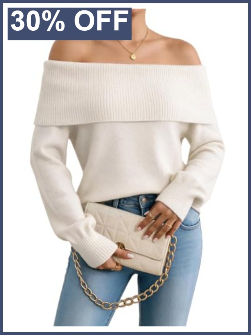 Off The Shoulder Ribbed Knit Sweater Long Sleeve Fitted Pullover